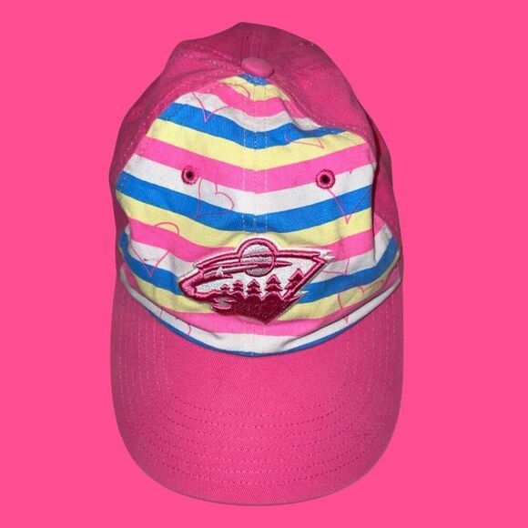 47’ Brand Youth Mn Wild Hockey Pastel With Hearts Adjustable Hat Cap - Picture 1 of 5